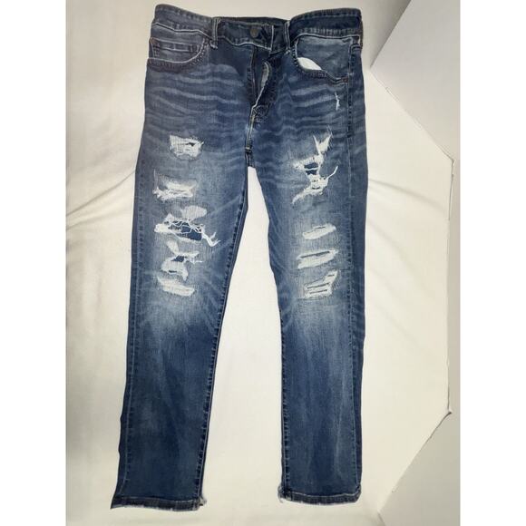 American Eagle Next Level Airflex Distressed Skinny Jeans Men 34X32 Dark Wash - Picture 10 of 10